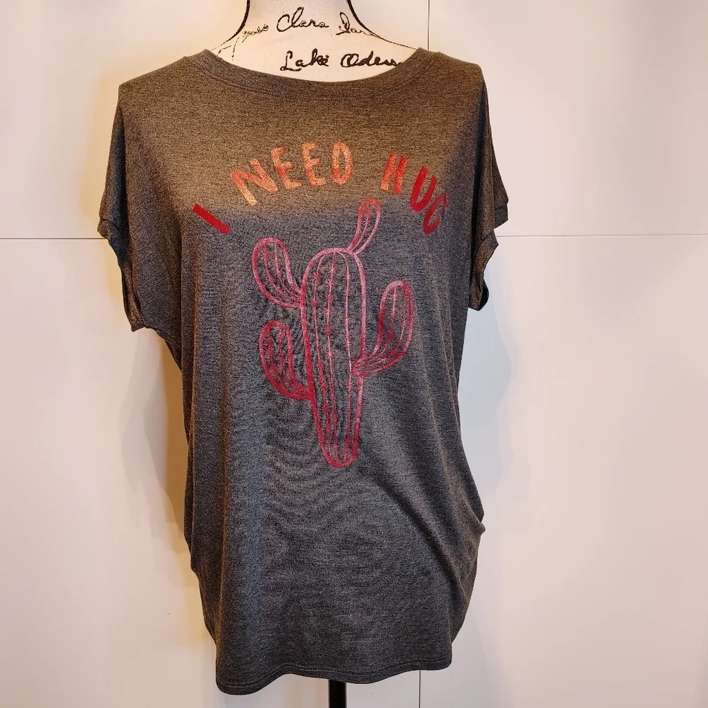 NWT I Need A Hug Cactus Graphic Tee Large Western Boho Soft Tee - Picture 4 of 8